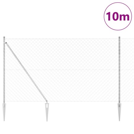 Clôture en maillons de chaîne avec 7 poteaux en pointe 1.6x10 m Acier galvanisé 