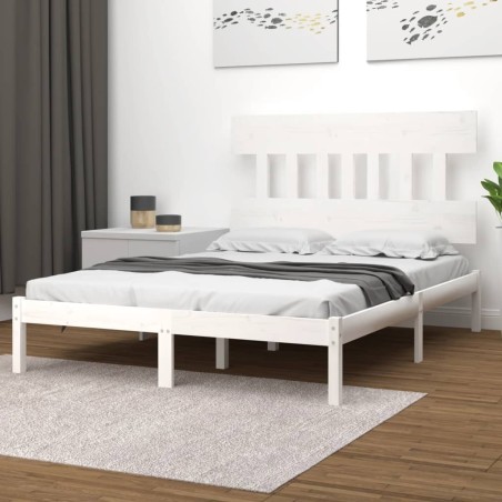 Cadre de lit sans matelas blanc 150x200 cm bois massif 