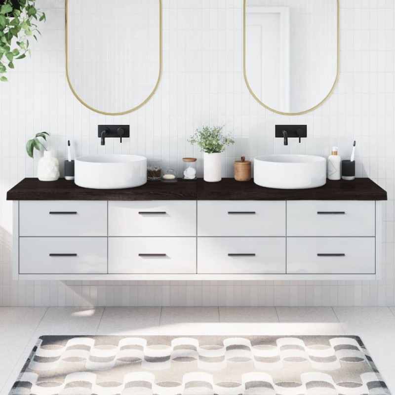 Comptoir de salle de bain marron foncé bois massif traité 
