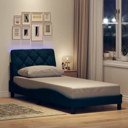 Cadre de lit avec LED sans matelas bleu 90x190 cm tissu 