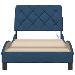 Cadre de lit avec LED sans matelas bleu 90x190 cm tissu 