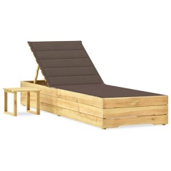 Chaise longue de jardin avec table et coussin Pin imprégné 