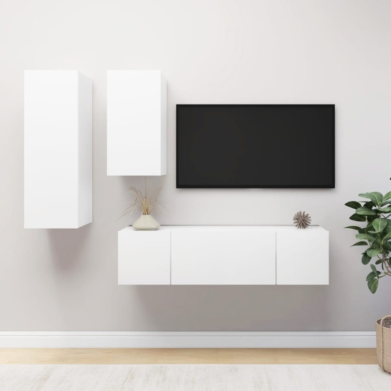 Ensemble de meubles TV 4 pcs Blanc Bois d'ingénierie Ensemble de meubles TV 4 pcs Blanc Bois d'ingénierie