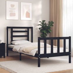 Cadre de lit sans matelas noir 100x200 cm bois massif de pin 