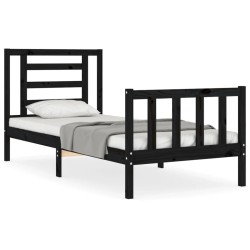Cadre de lit sans matelas noir 100x200 cm bois massif de pin 