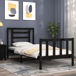 Cadre de lit sans matelas noir 100x200 cm bois massif de pin 