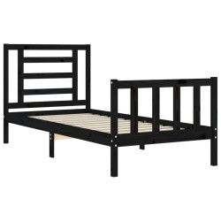 Cadre de lit sans matelas noir 100x200 cm bois massif de pin 