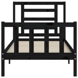Cadre de lit sans matelas noir 100x200 cm bois massif de pin 
