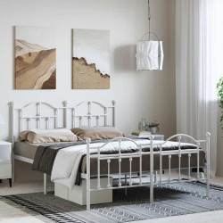 Cadre de lit métal sans matelas et pied de lit blanc 135x190 cm 