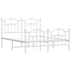 Cadre de lit métal sans matelas et pied de lit blanc 135x190 cm 