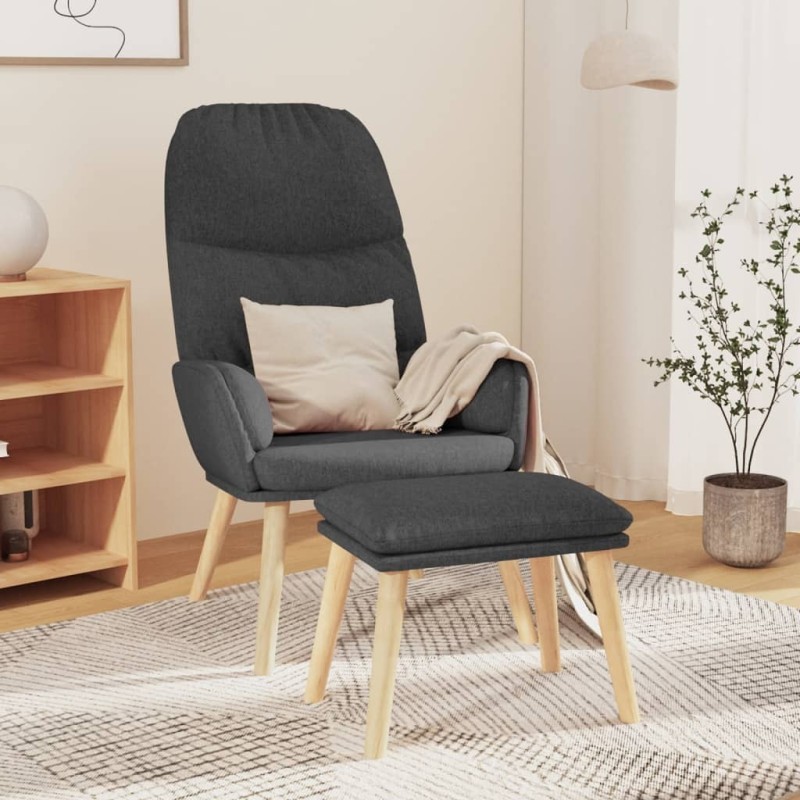 Chaise de relaxation avec tabouret Gris foncé Tissu 