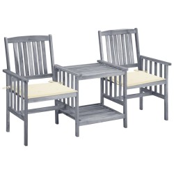 Chaises de jardin avec table à thé et coussins Acacia solide 