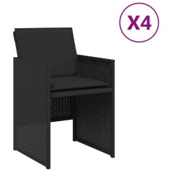 Chaises de jardin lot de 4 avec coussins noir résine tressée 