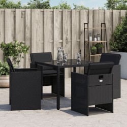 Chaises de jardin lot de 4 avec coussins noir résine tressée 