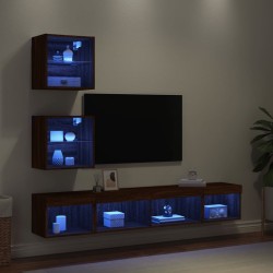 Unités murales TV avec LED 5 pcs chêne marron bois d'ingénierie 