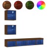 Unités murales TV avec LED 5 pcs chêne marron bois d'ingénierie 