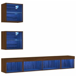 Unités murales TV avec LED 5 pcs chêne marron bois d'ingénierie 