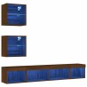 Unités murales TV avec LED 5 pcs chêne marron bois d'ingénierie 