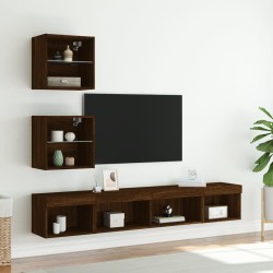 Unités murales TV avec LED 5 pcs chêne marron bois d'ingénierie 