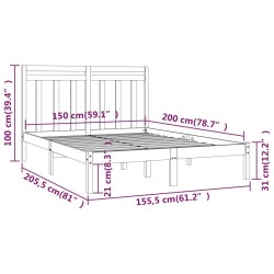 Cadre de lit sans matelas noir 150x200 cm bois massif 