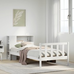 Lit bibliothèque sans matelas blanc 90x200cm bois de pin massif 