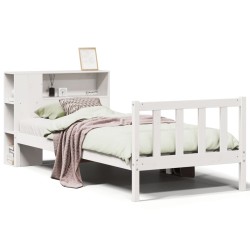 Lit bibliothèque sans matelas blanc 90x200cm bois de pin massif 