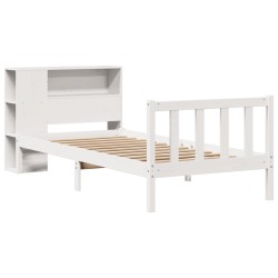 Lit bibliothèque sans matelas blanc 90x200cm bois de pin massif 