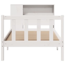 Lit bibliothèque sans matelas blanc 90x200cm bois de pin massif 