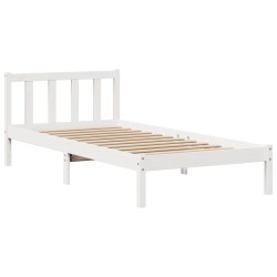 Lit bibliothèque sans matelas blanc 90x200cm bois de pin massif 