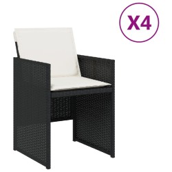 Chaises de jardin lot de 4 avec coussins noir résine tressée 