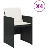 Chaises de jardin lot de 4 avec coussins noir résine tressée 