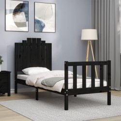 Cadre de lit sans matelas noir bois de pin massif 