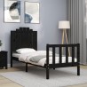 Cadre de lit sans matelas noir bois de pin massif 
