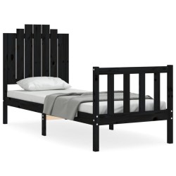 Cadre de lit sans matelas noir bois de pin massif 
