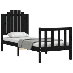 Cadre de lit sans matelas noir bois de pin massif 