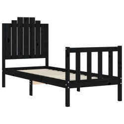 Cadre de lit sans matelas noir bois de pin massif 