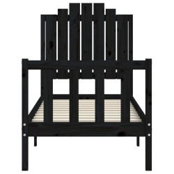 Cadre de lit sans matelas noir bois de pin massif 