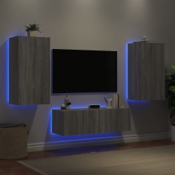 Meuble TV muraux 3 pcs avec lumières LED sonoma gris 
