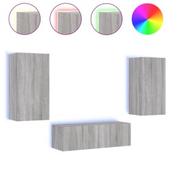 Meuble TV muraux 3 pcs avec lumières LED sonoma gris 