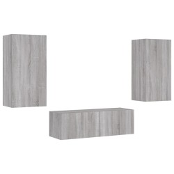 Meuble TV muraux 3 pcs avec lumières LED sonoma gris 