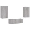 Meuble TV muraux 3 pcs avec lumières LED sonoma gris 