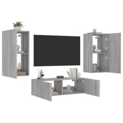 Meuble TV muraux 3 pcs avec lumières LED sonoma gris 