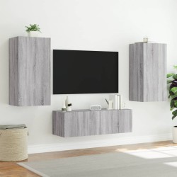 Meuble TV muraux 3 pcs avec lumières LED sonoma gris 