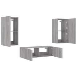 Meuble TV muraux 3 pcs avec lumières LED sonoma gris 