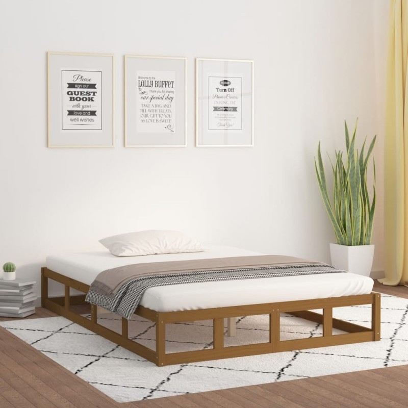 Cadre de lit sans matelas marron miel 120x190 cm bois massif 