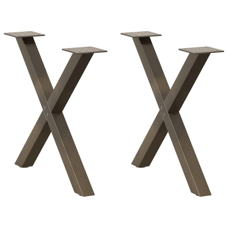 Pieds de table basse en forme de X, 2 pièces, acier naturel, 60 x (42-43) cm 