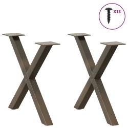 Pieds de table basse en forme de X, 2 pièces, acier naturel, 60 x (42-43) cm 