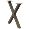Pieds de table basse en forme de X, 2 pièces, acier naturel, 60 x (42-43) cm 