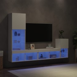 Unités murales TV avec LED 4 pcs blanc bois d'ingénierie 