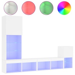 Unités murales TV avec LED 4 pcs blanc bois d'ingénierie 